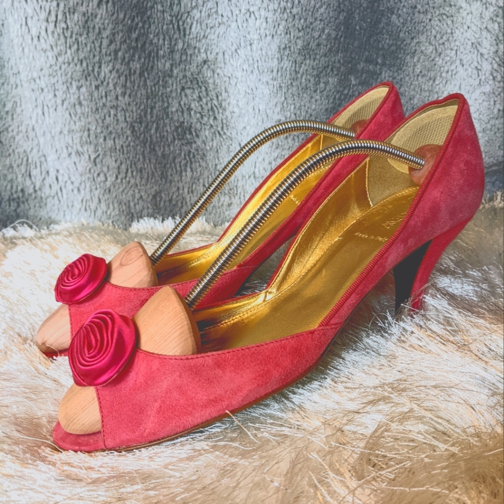 J.Crew Hot Pink Low Cut D'Orsay Peep Toe Suede Heels